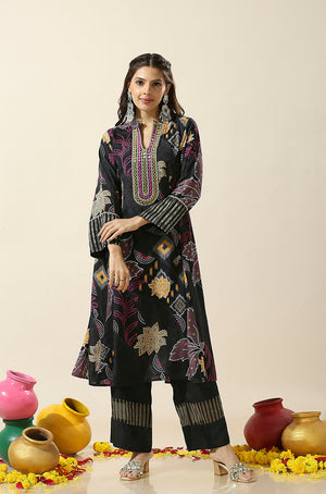 HEERIYE-Black Embroidered  Bandhani Two  Piece Set