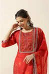 HEERIYE-Red Bandhani Three Piece Suit Set