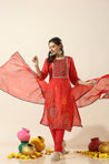 HEERIYE-Red Bandhani Three Piece Suit Set