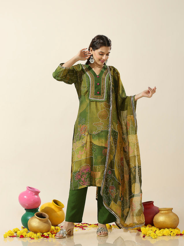 Heeriye- Green Bhandani Three piece set