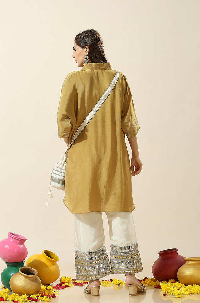 RAAS-Mustrad Shimmer Batwing Two Piece Set with Potli Bag (oversized fit)