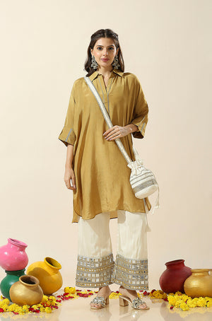 RAAS-Mustrad Shimmer Batwing Two Piece Set with Potli Bag (oversized fit)