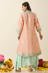 Noorani-Peach & Aqua Kurta with Palazzo and Jacket