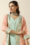 Noorani-Peach & Aqua Kurta with Palazzo and Jacket