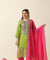 RAAS-Green Three Piece Suit Set with Pink Dupatta