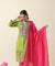 RAAS-Green Three Piece Suit Set with Pink Dupatta