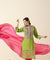 RAAS-Green Three Piece Suit Set with Pink Dupatta
