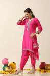 Raas-Hot Pink Two Piece Set With Potli Bag