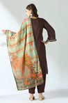 MALANG-Brown Three Piece Suit Set With Printed Dupatta