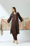 MALANG-Brown Three Piece Suit Set With Printed Dupatta