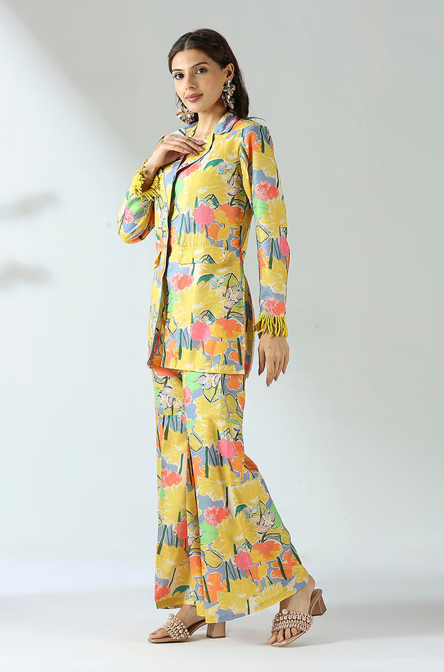 Yellow Floral Blazer Set