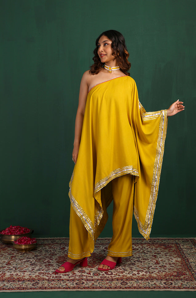 ROOH -Cyber Yellow  One-Shoulder Two Piece Set