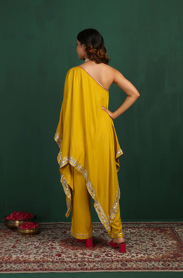 ROOH -Cyber Yellow  One-Shoulder Two Piece Set