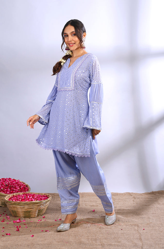 ROOH- Periwinkle Lucknowi Two Piece Set