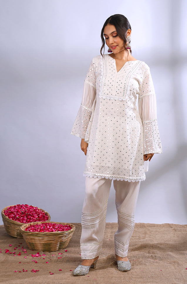 ROOH- White Lucknowi Two Piece Set