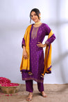 ROOH- Purple Three Piece Suit Set With Contrast Dupatta