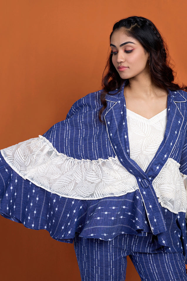 DHUNKI - Denim Look Ruffle Jacket With Inner And Pants