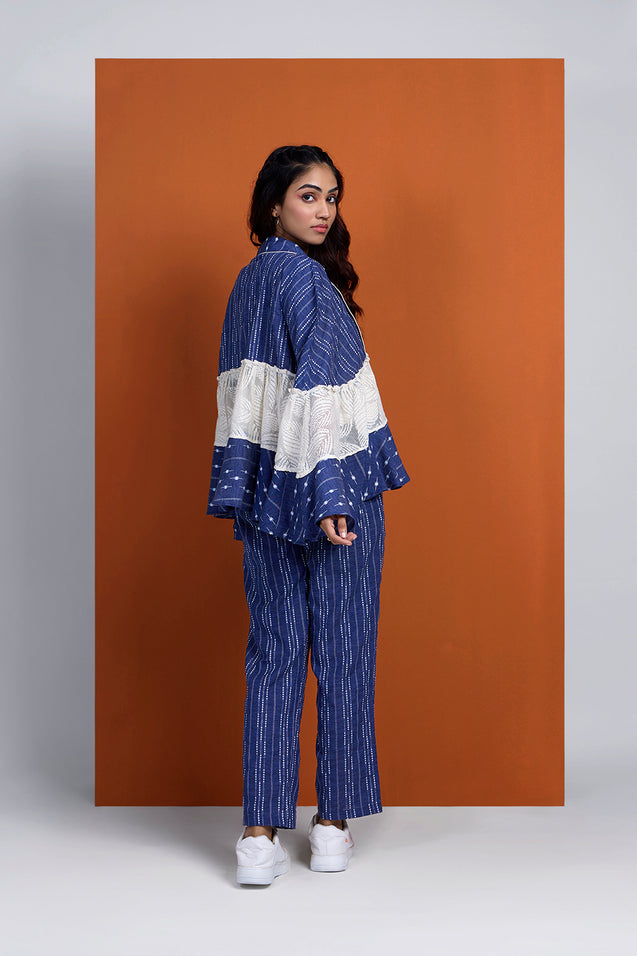 DHUNKI - Denim Look Ruffle Jacket With Inner And Pants
