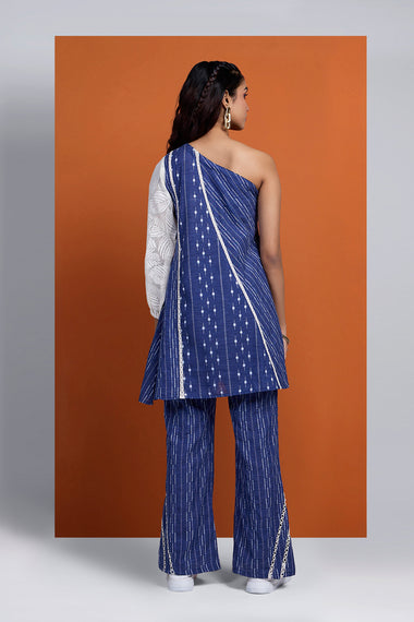 DHUNKI - Denim Look  One Shoulder Two Piece Set