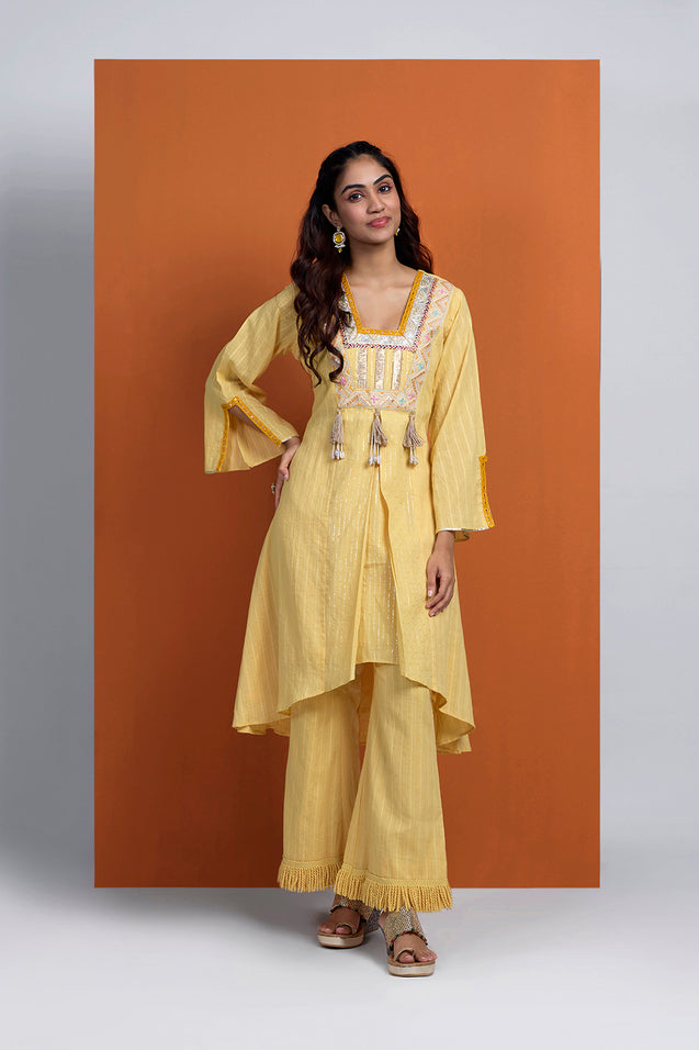 HOOR - Yellow Handkerchief Cut Three Piece Set