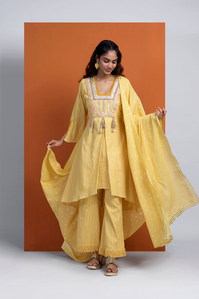 HOOR - Yellow Handkerchief Cut Three Piece Set