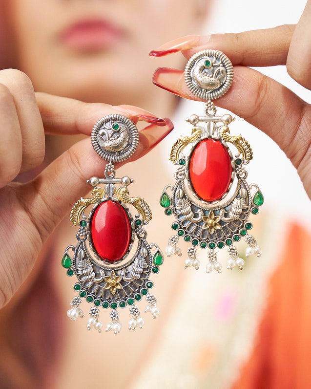 ZOYA Red German Silver Earring