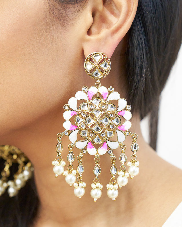 MORNI Meenakari white earrings