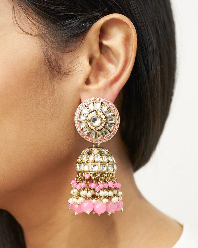 RUMI Pink Kundan Jhumkas