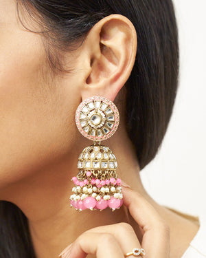 RUMI Pink Kundan Jhumkas