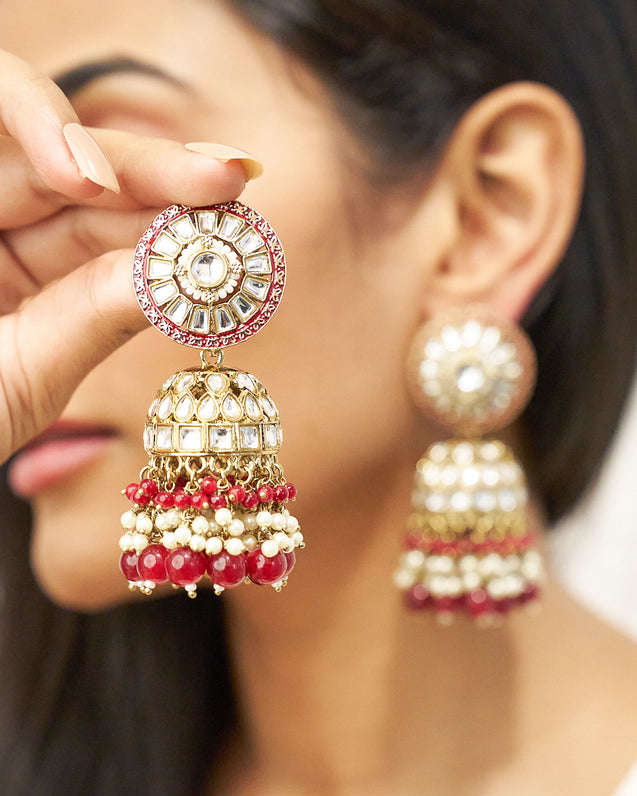 RUMI Maroon Kundan Jhumkas