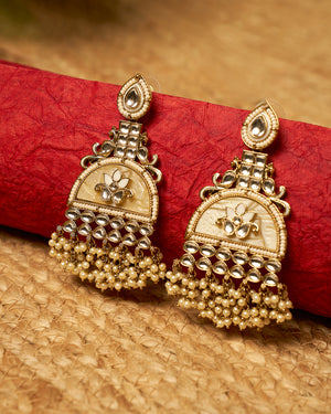 RUMI White golden kundan pearl earrings