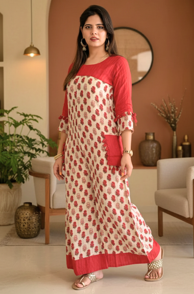 ALLOY- Red  Printed  Jumpsuit With Side Patch Pockets.