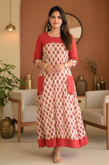 ALLOY- Red  Printed  Jumpsuit With Side Patch Pockets.