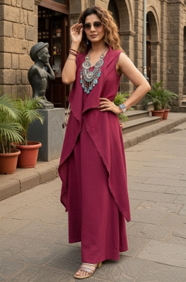 Rozana - Beetroot Pink long Gown With Jacket