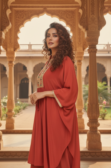 NAZM-Rust Farshi Salwar with Raglan Sleeves
