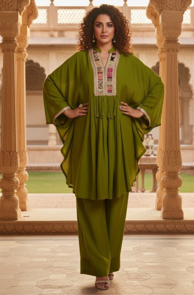 Green  Farshi Salwar with Raglan Sleeves