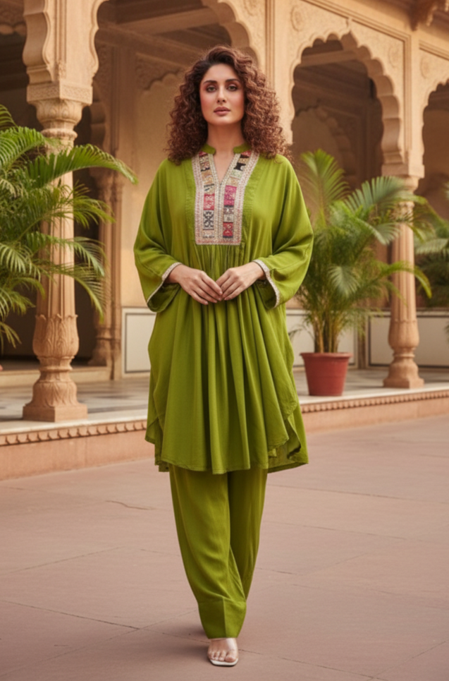 Green  Farshi Salwar with Raglan Sleeves