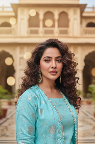 PHULJARI- Pastel Blue Three Piece set with Inner and Jacket