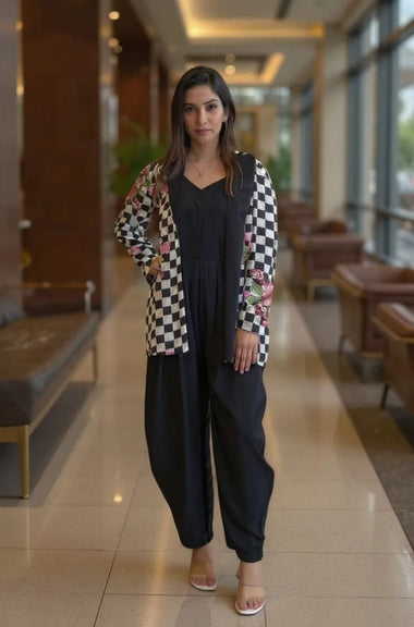 Black and White  Jumpsuit With jacket