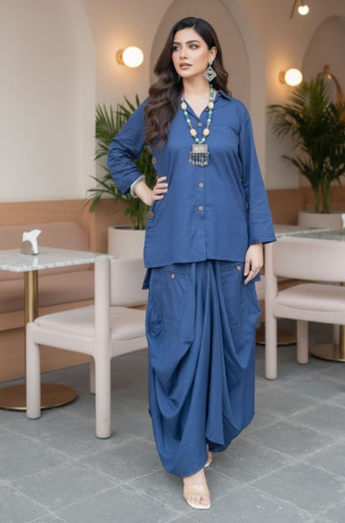 REZAAR-Navy Blue Turkey Skirt With Short  Shirt
