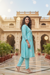 PHULJARI- Pastel Blue Three Piece set with Inner and Jacket