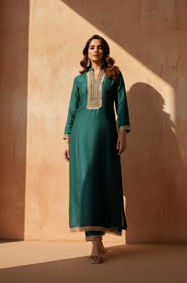 PHULJARI -Bottle Green  Two Piece Set