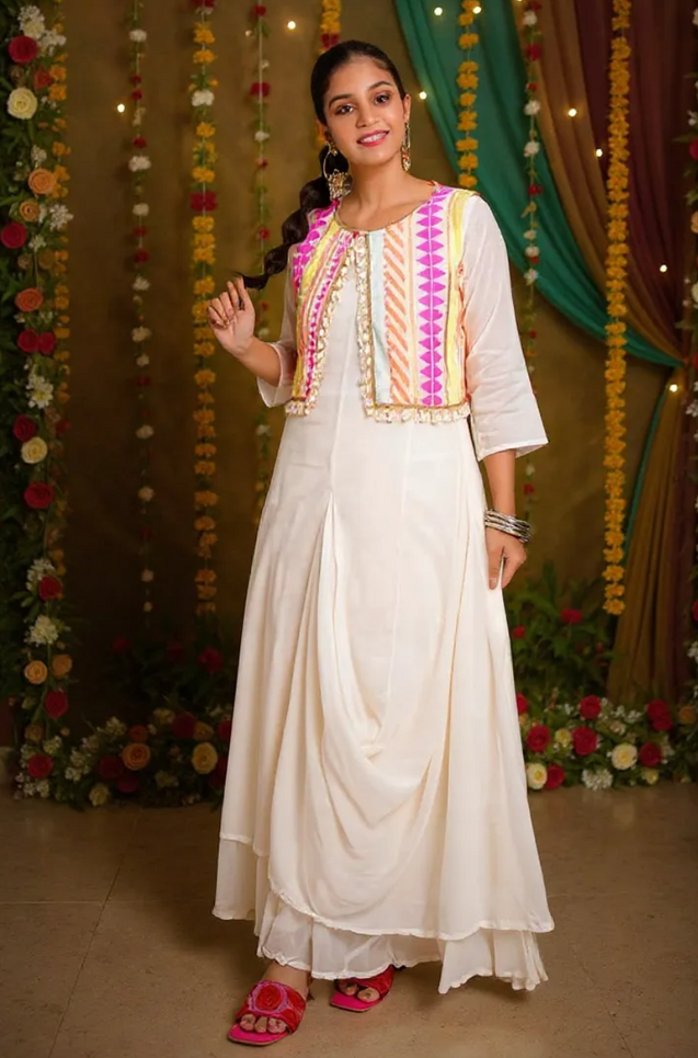 JUGNI-Long Dress with Neon Short Jacket