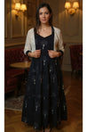REZAAR- Black Tiered Gown With Knit Jacket