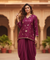 FITOOR-Plum Wine Short Kurta With Drape Skirt