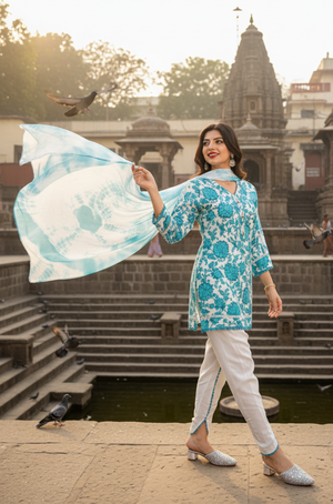 KHWAAB - Pacific Blue Three Piece Suit Set