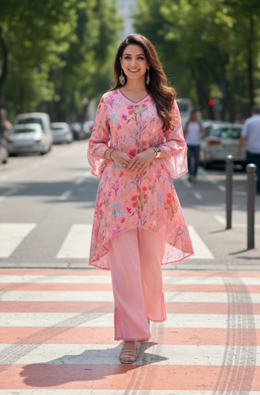Cherry Blossom Pink Floral Printed Two Piece Set