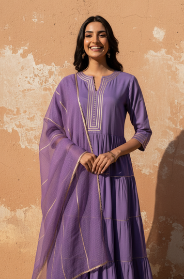 ROOH- Lavender Anarkali  Three piece set with Dupatta
