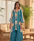 Sea Blue High-Low Kurta With  Flared Pant