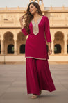 FITOOR - Magenta Short Kurta With Cowl Pant